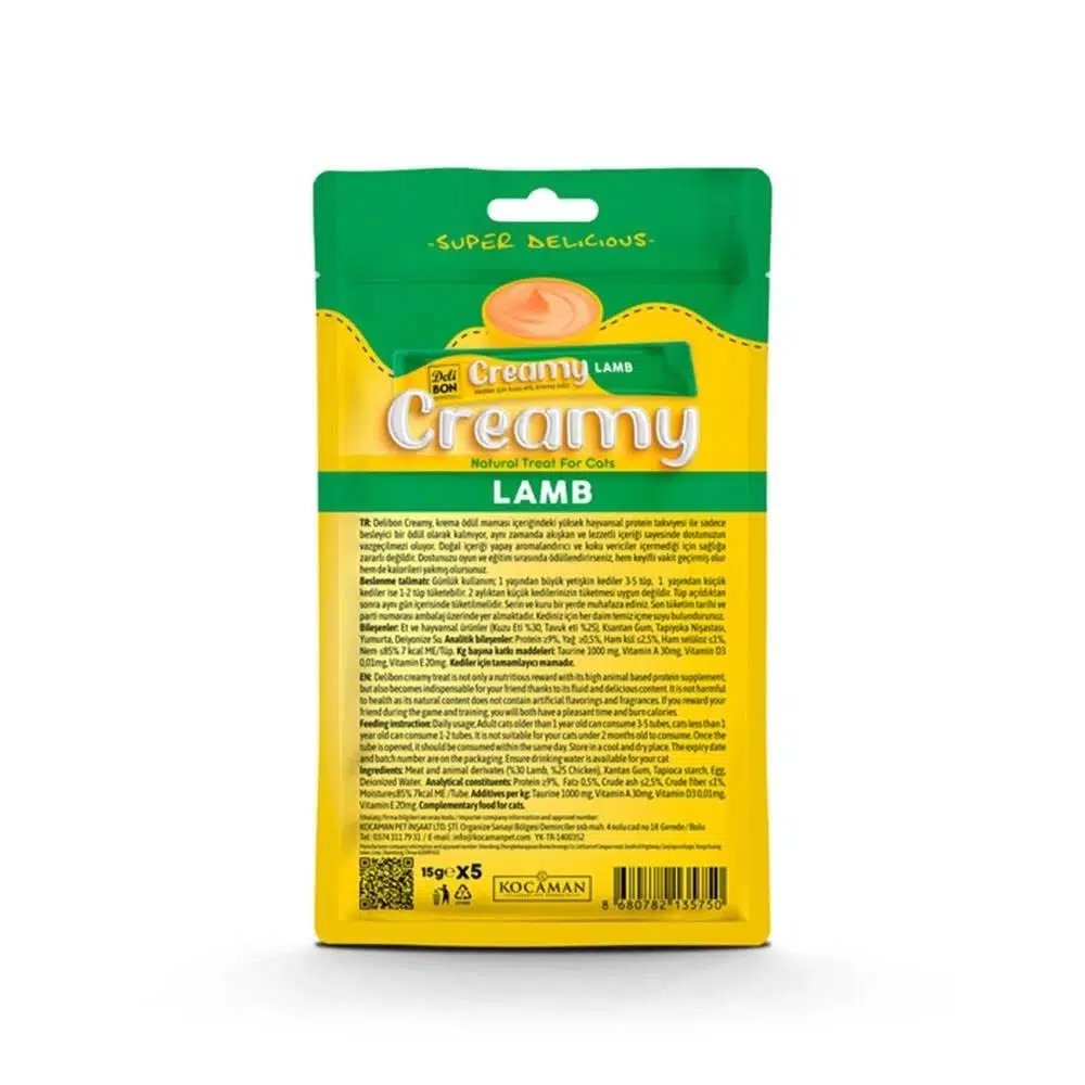 Delibon Creamy Kedi Ödül Maması Kuzulu 5*15 G