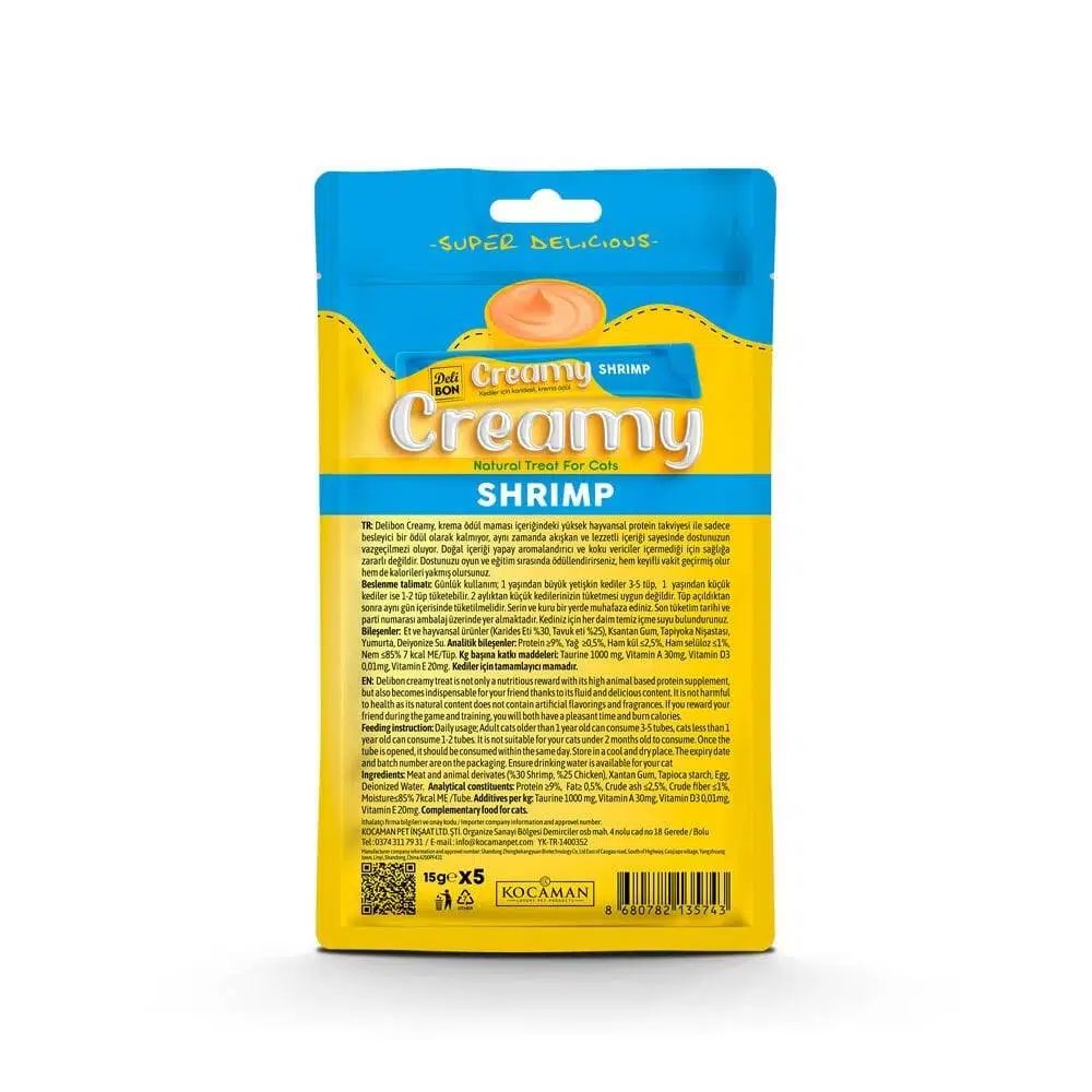 Delibon Creamy Kedi Ödül Maması Karidesli 5*15 G