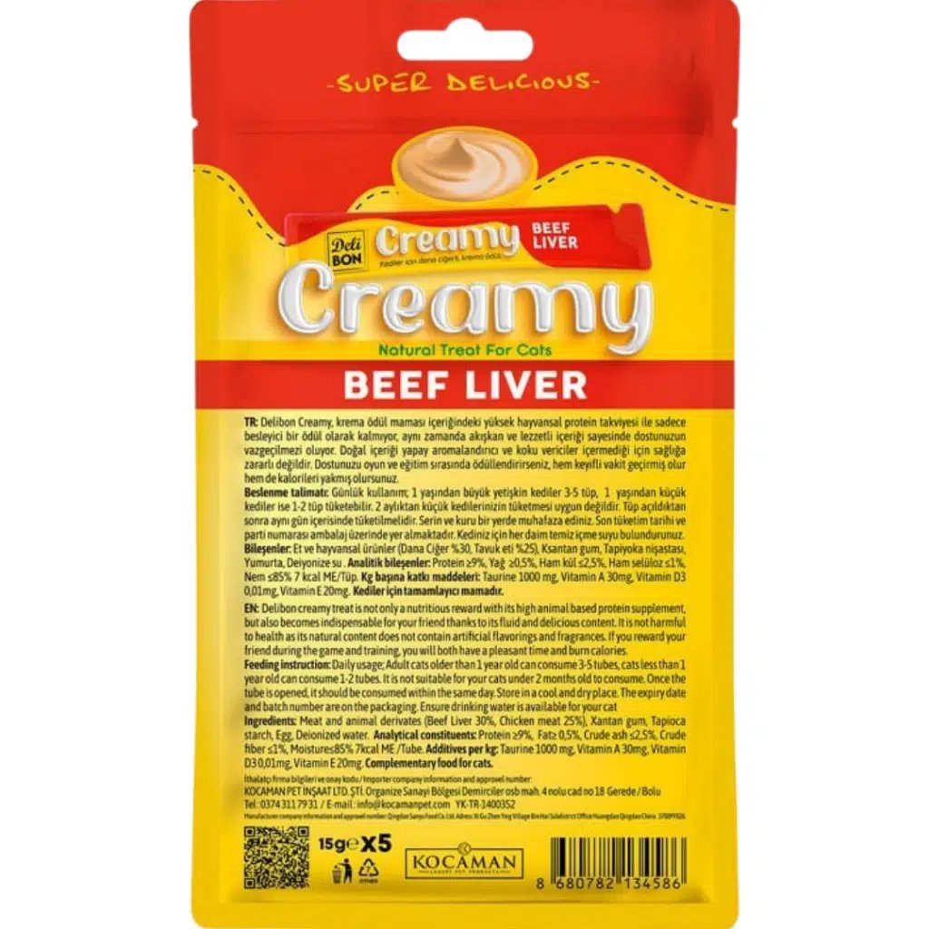 Delibon Creamy Kedi Ödül Dana Ciğerli 5*15 G görsel 4
